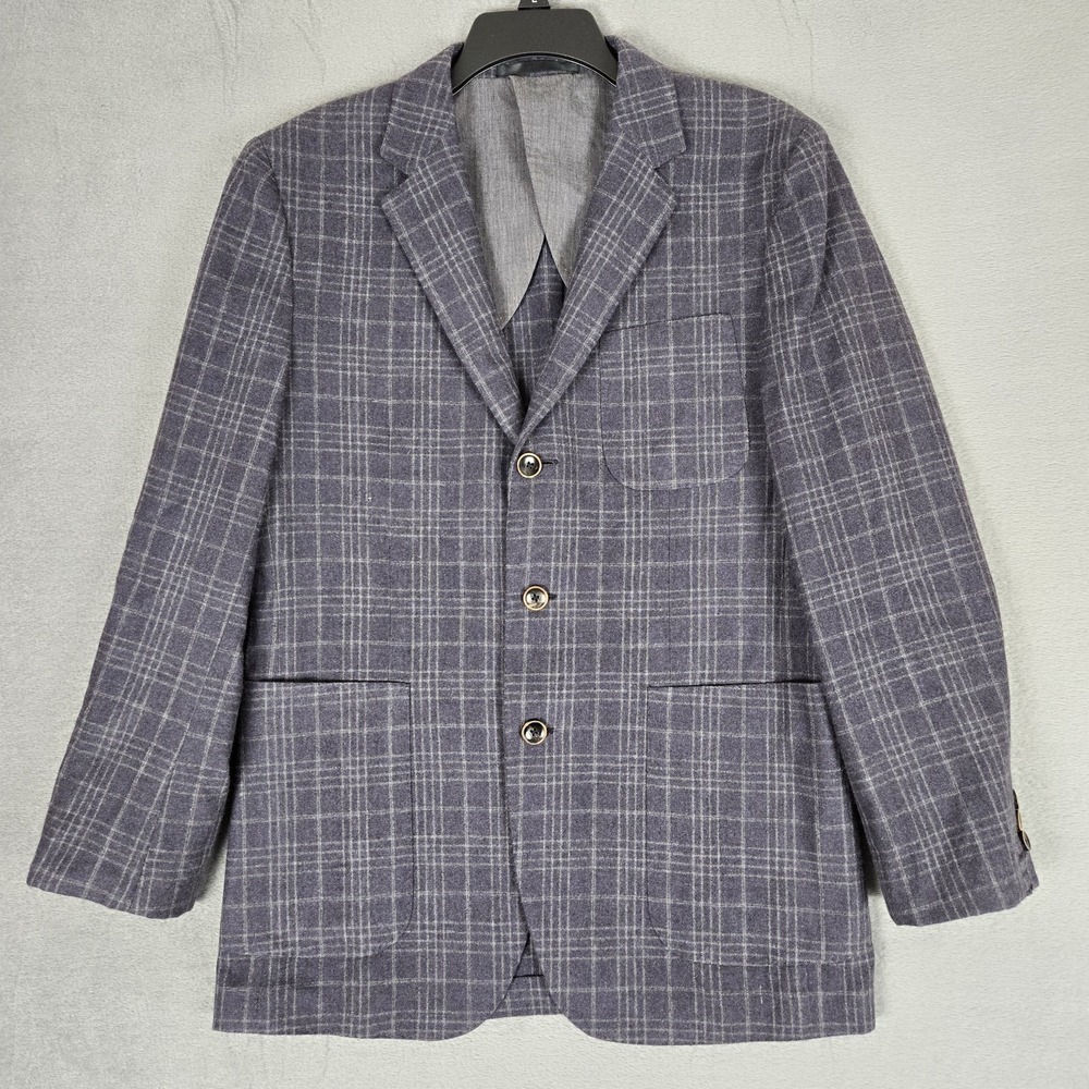 Scott James Sport Coat Mens 40R 100% Cashmere 3-Button Blazer‎ Navy/Gray Plaid